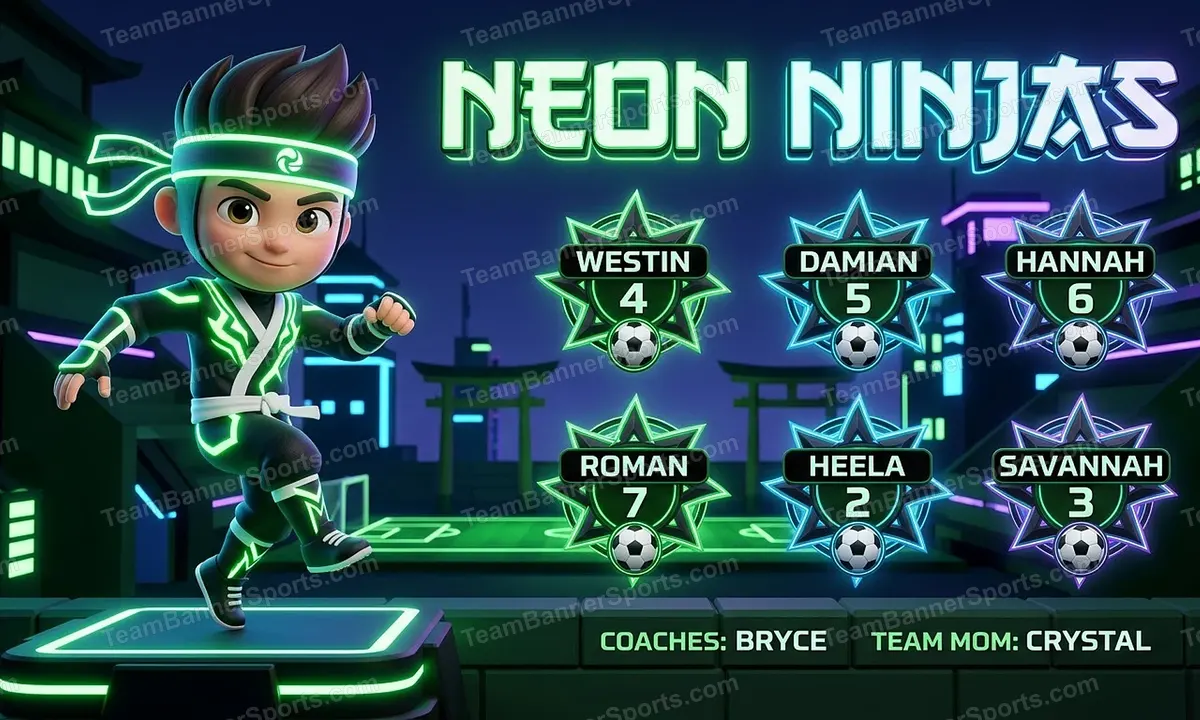 NEON NINJAS soccer team banner created with AI