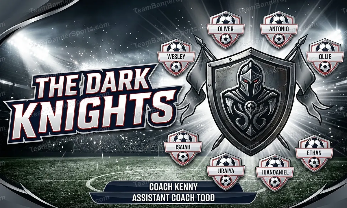 The Dark Knights soccer team banner created with AI