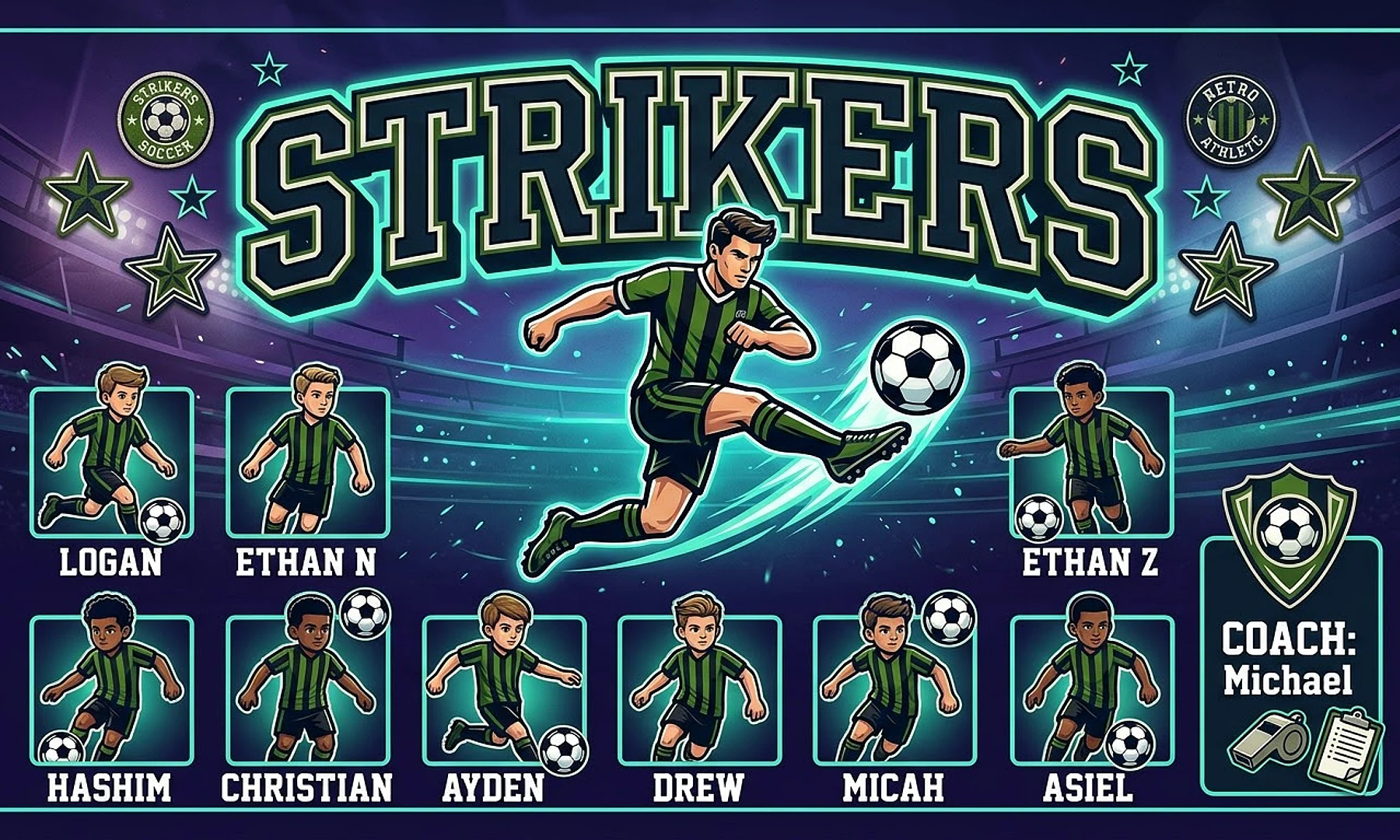 Strikers soccer team banner created with AI