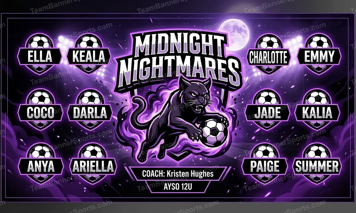 Midnight Nightmares soccer team banner created with AI