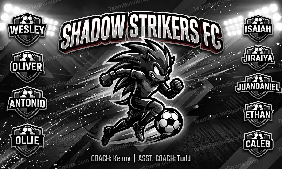 Shadow Strikers FC soccer team banner created with AI