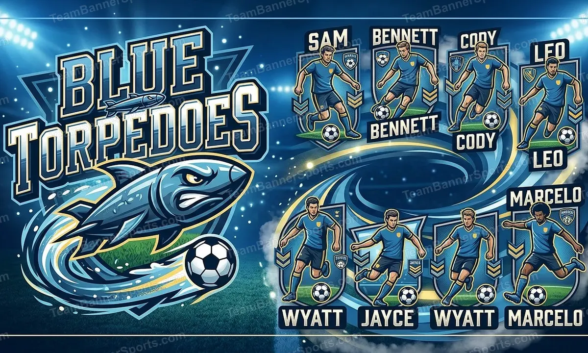 Blue Torpedoes soccer team banner created with AI