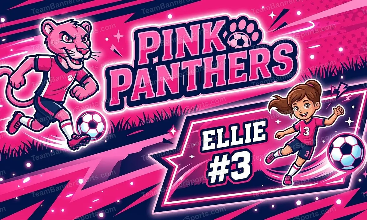 Pink panthers soccer team banner created with AI