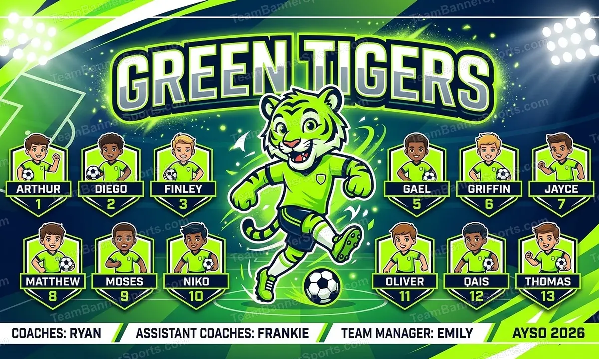 Green Tigers soccer team banner created with AI