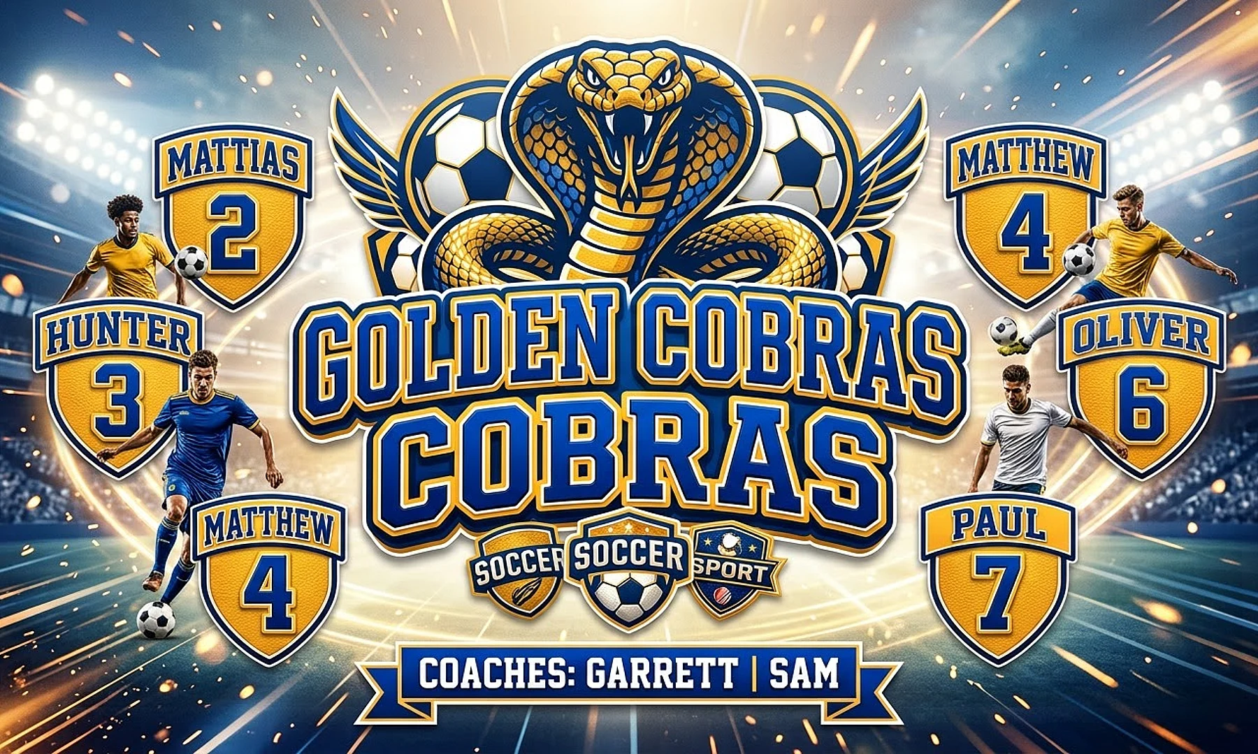 Golden Cobras soccer team banner created with AI