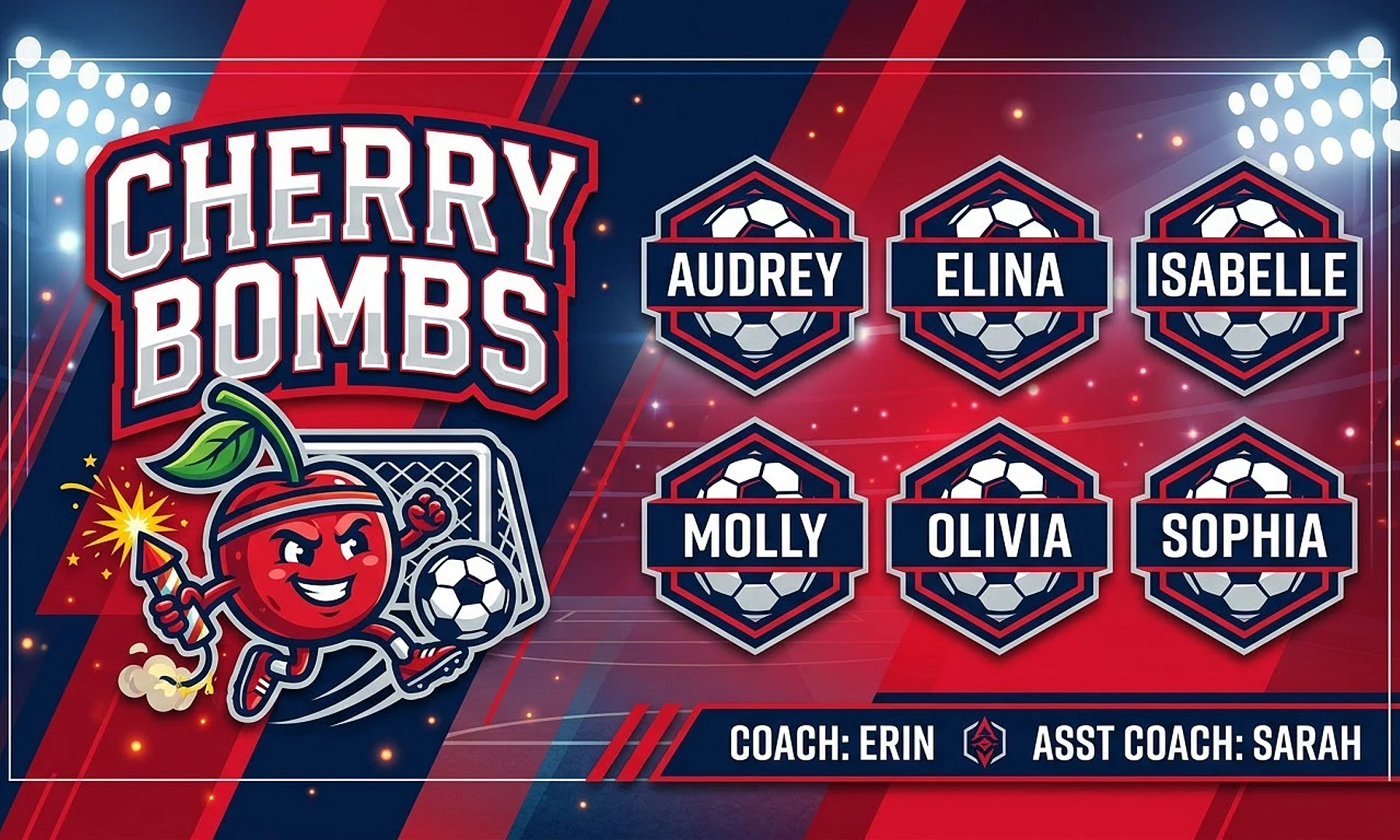 Cherry Bombs soccer team banner created with AI