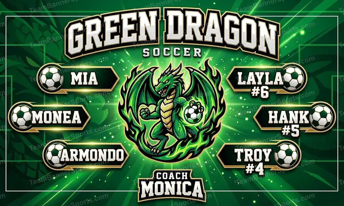 Green Dragon soccer team banner created with AI