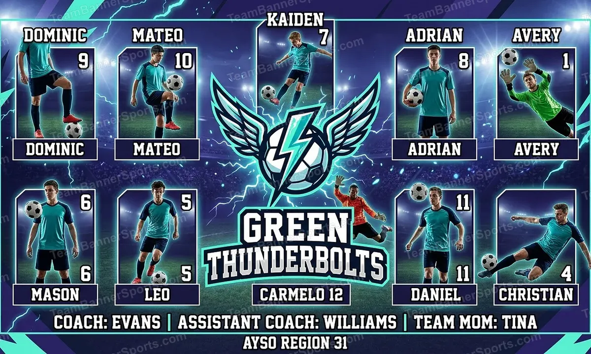 Green Thunderbolts soccer team banner created with AI