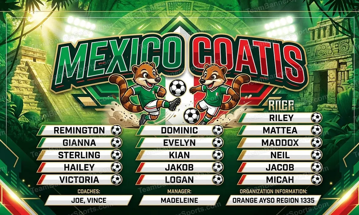 Mexico Coatis soccer team banner created with AI