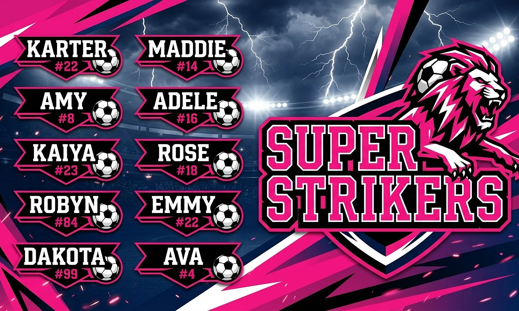 Super Strikers soccer team banner created with AI