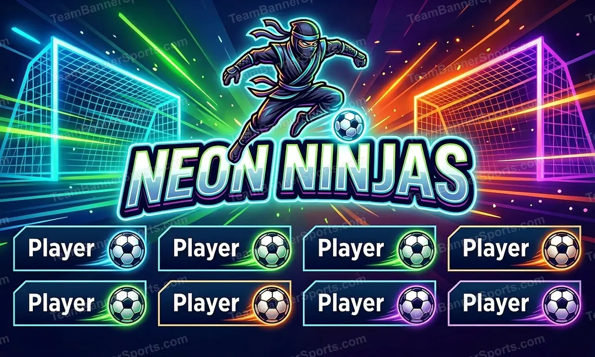 NEON NINJAS soccer team banner created with AI