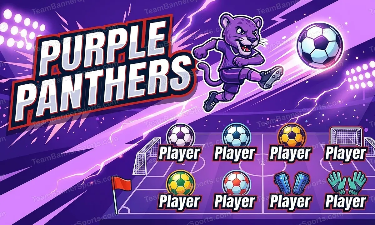 Purple panthers soccer team banner created with AI
