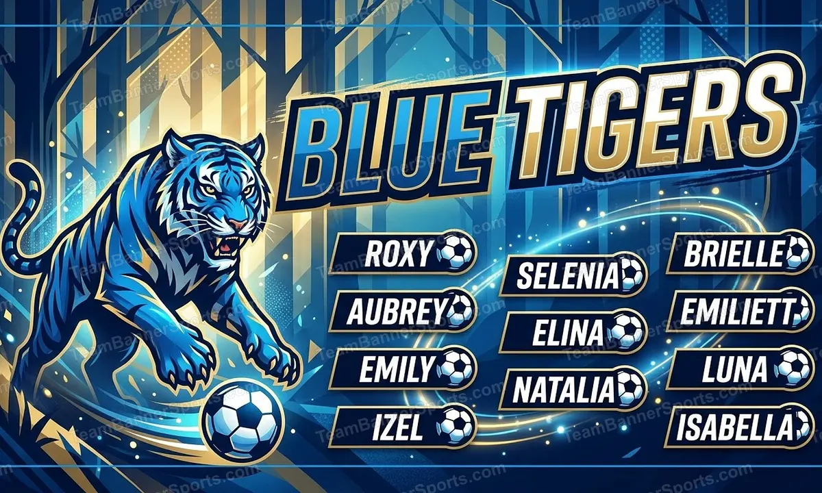 Blue Tigers soccer team banner created with AI