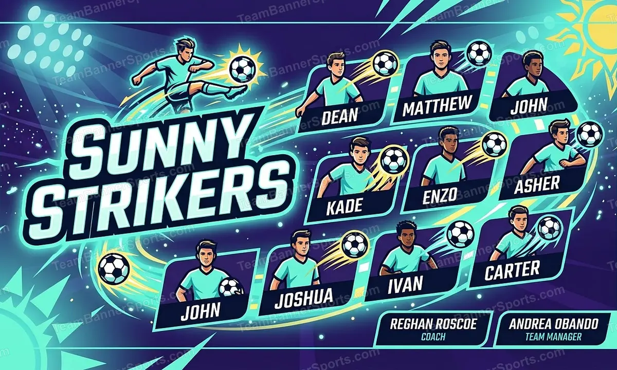 Sunny Strikers soccer team banner created with AI