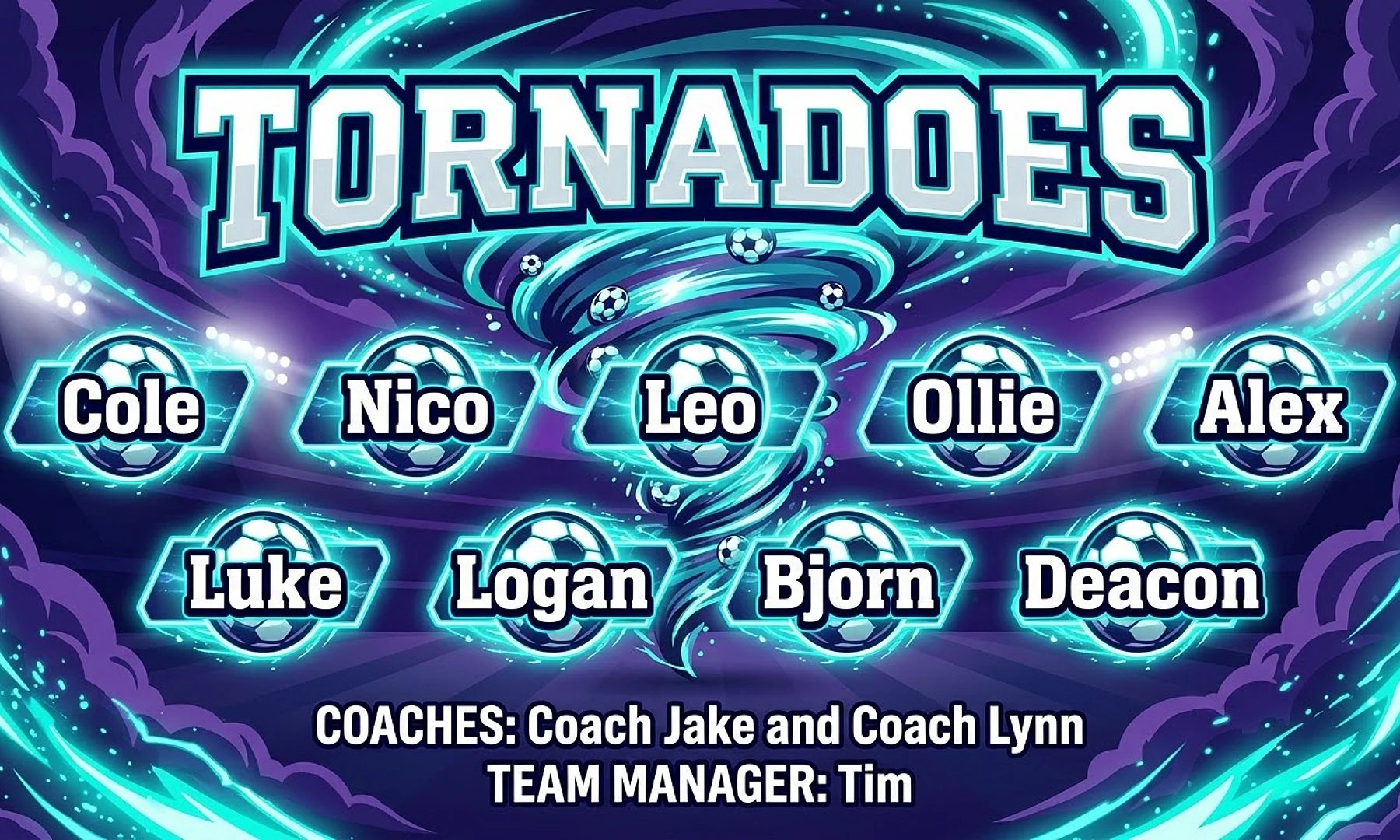 Tornadoes soccer team banner created with AI