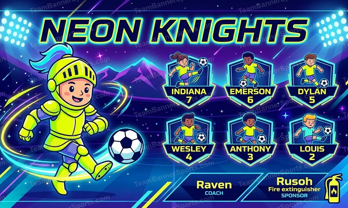 Neon Knights soccer team banner created with AI