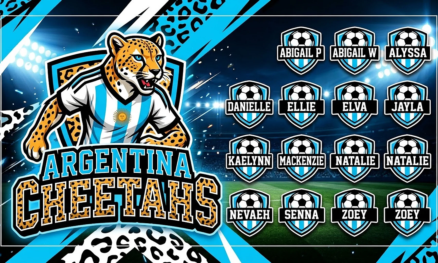 Argentina Cheetahs soccer team banner created with AI