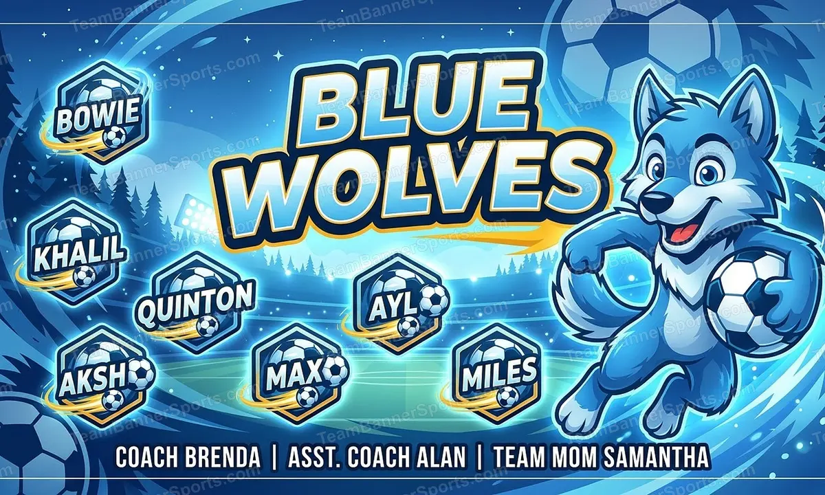 Blue Wolves soccer team banner created with AI