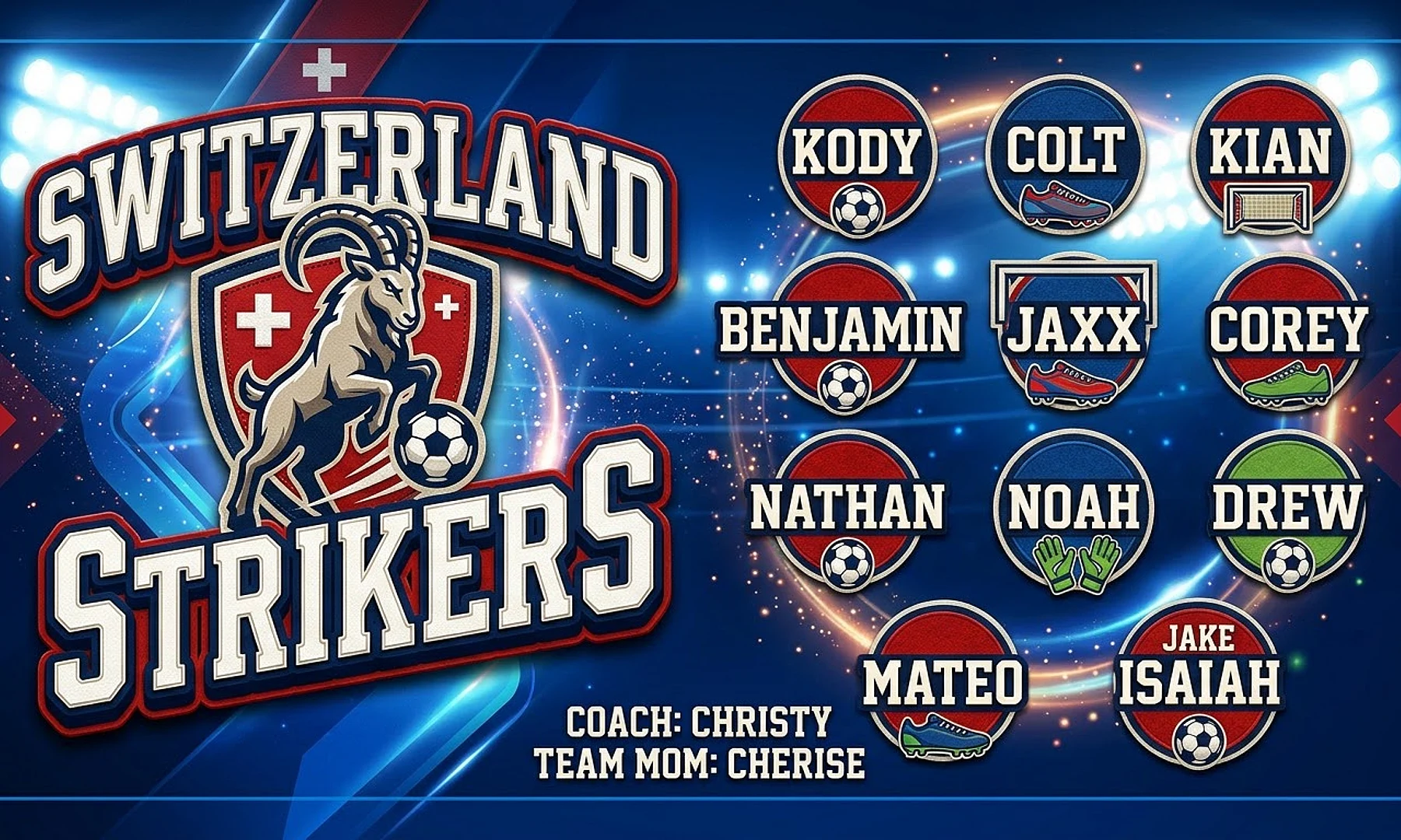 Switzerland Strikers soccer team banner created with AI