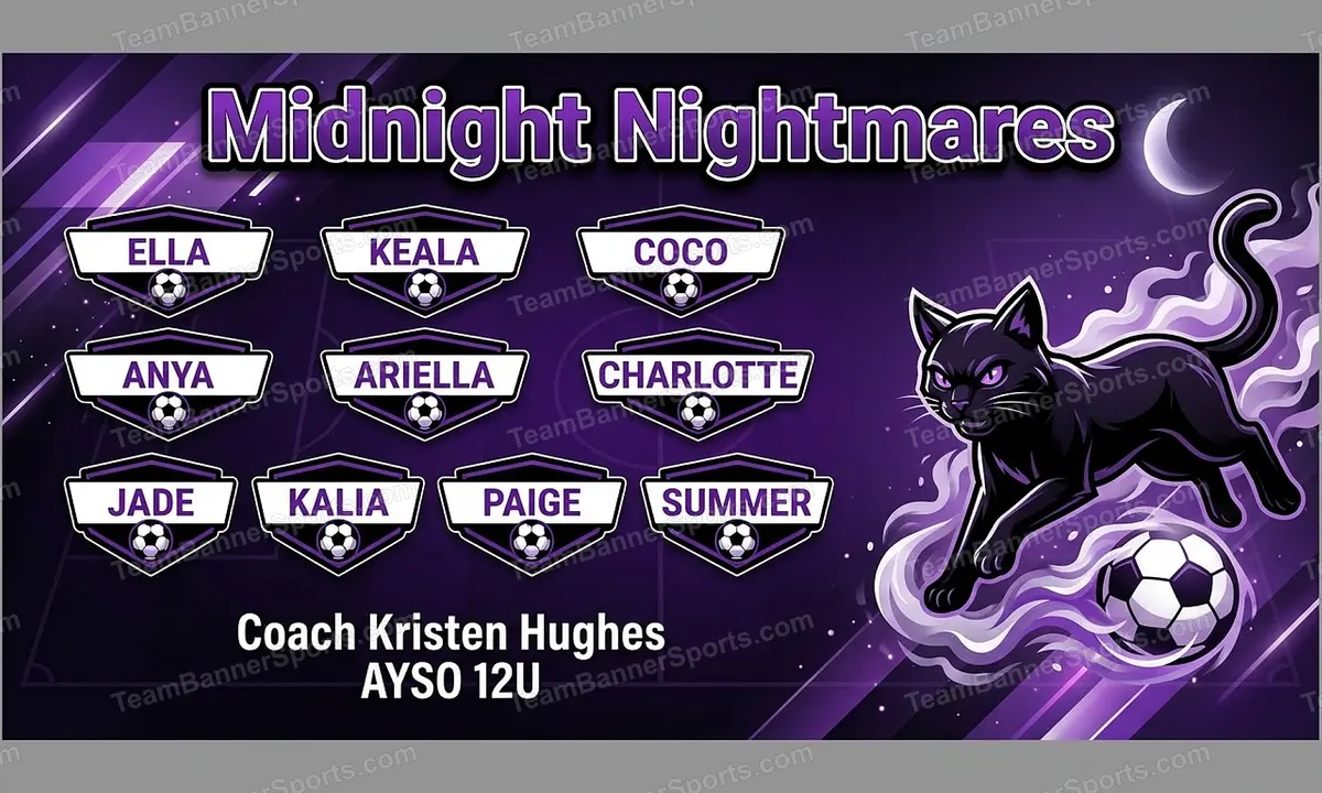 Midnight Nightmares soccer team banner created with AI
