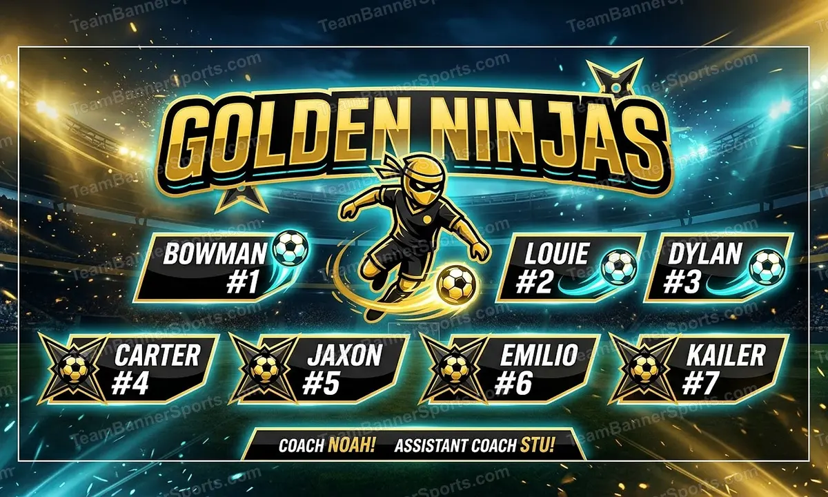 Golden Ninjas soccer team banner created with AI