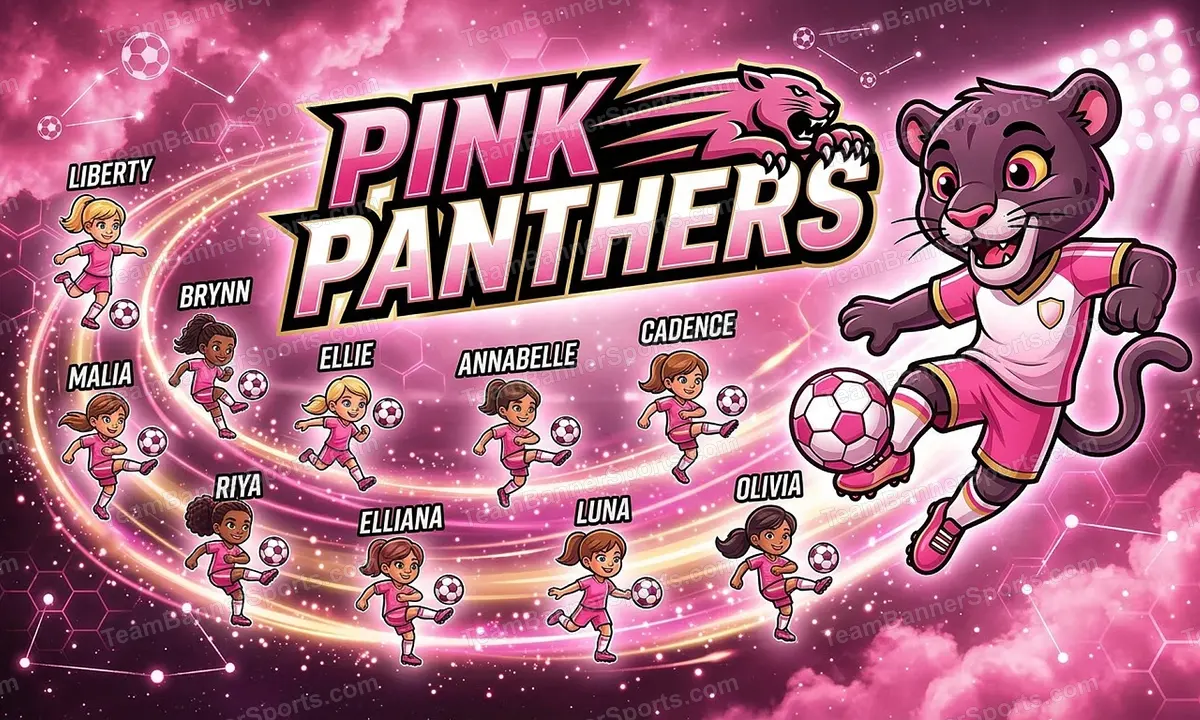 Pink Panthers soccer team banner created with AI