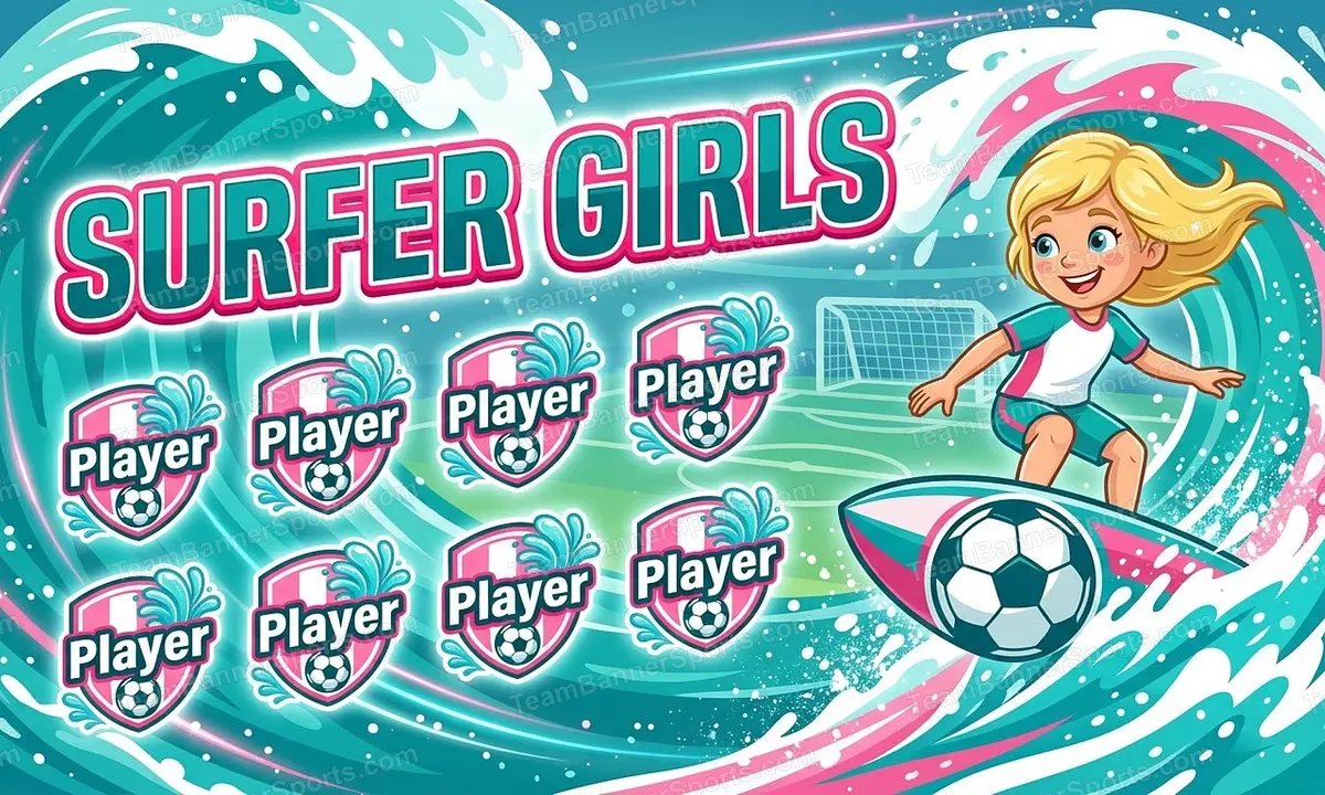 Surfer Girls soccer team banner created with AI