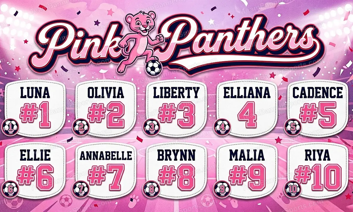 Pink Panthers soccer team banner created with AI