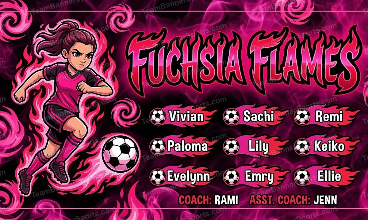 Fuchsia Flames soccer team banner created with AI