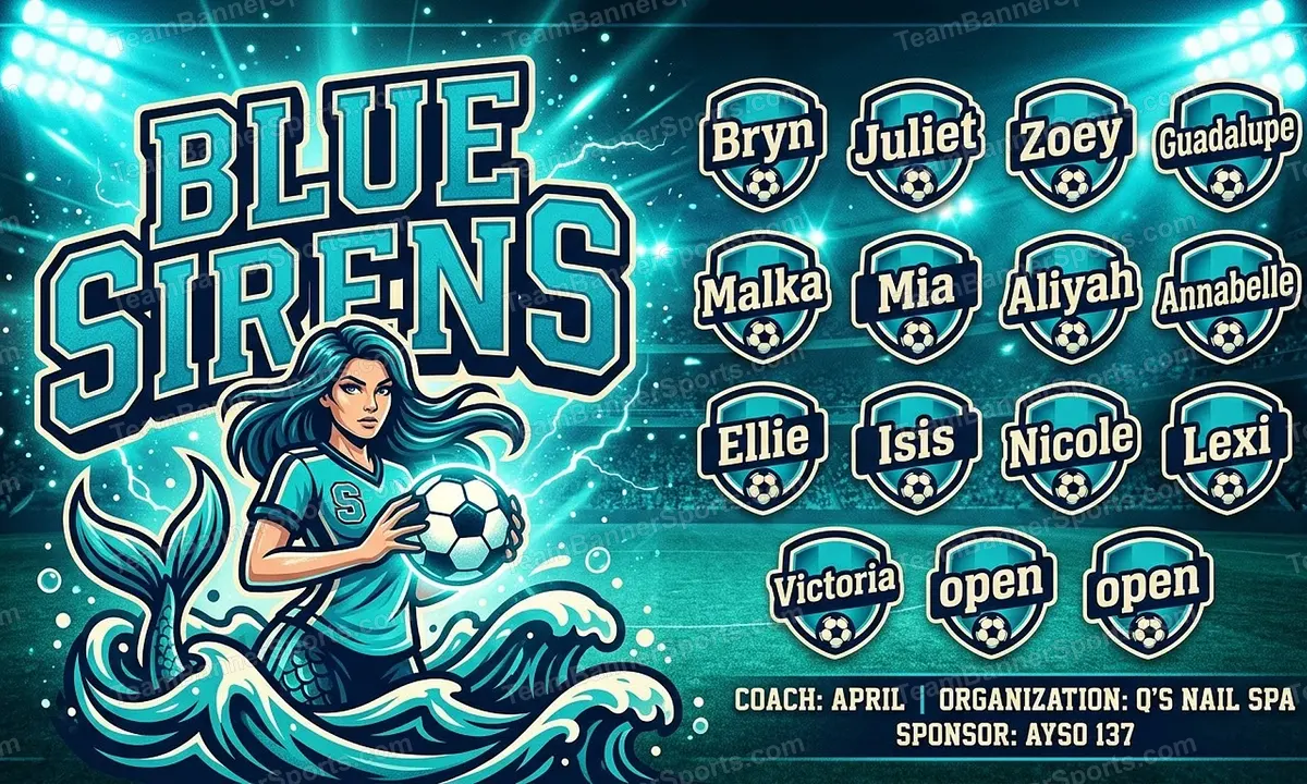 Blue Sirens soccer team banner created with AI