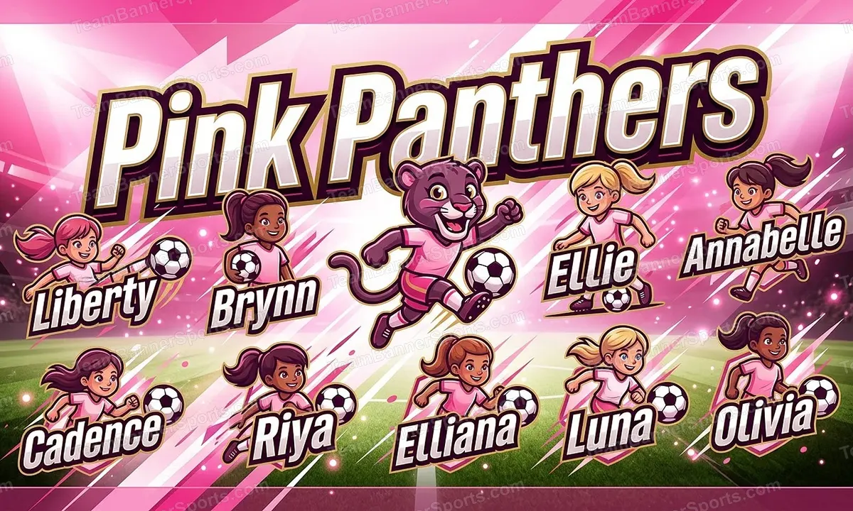 Pink Panthers soccer team banner created with AI