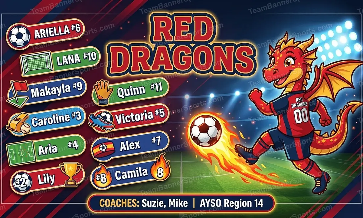 Red Dragons soccer team banner created with AI