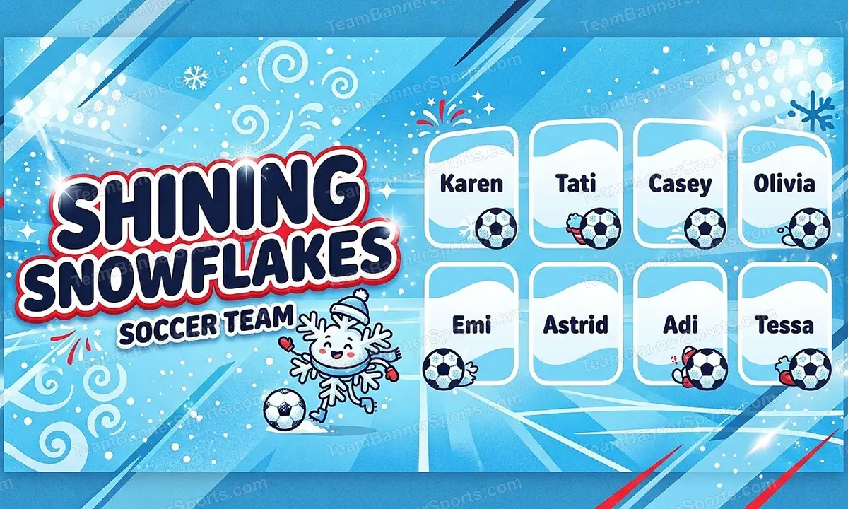 Shining snowflakes soccer team banner created with AI