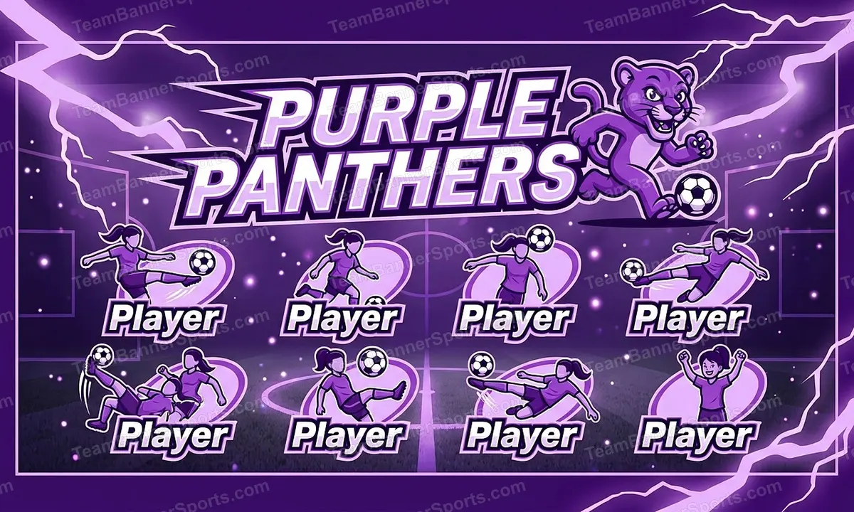 Purple panthers soccer team banner created with AI
