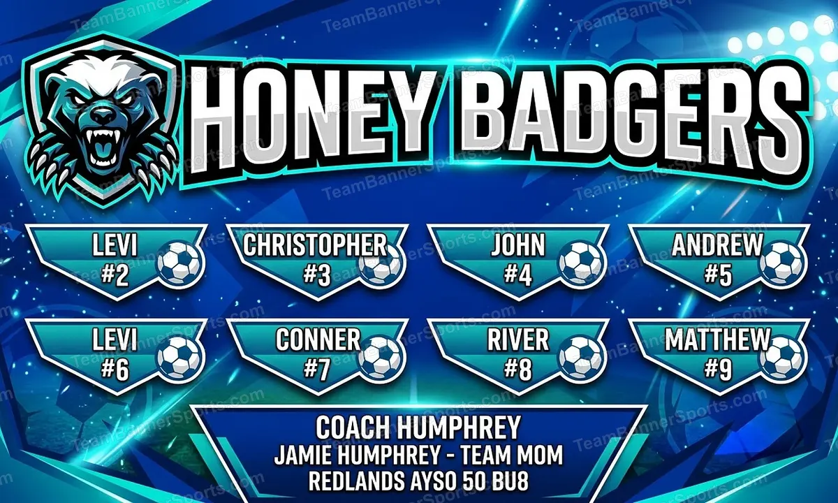 Honey Badgers soccer team banner created with AI