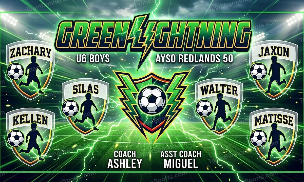 Green Lightning soccer team banner created with AI