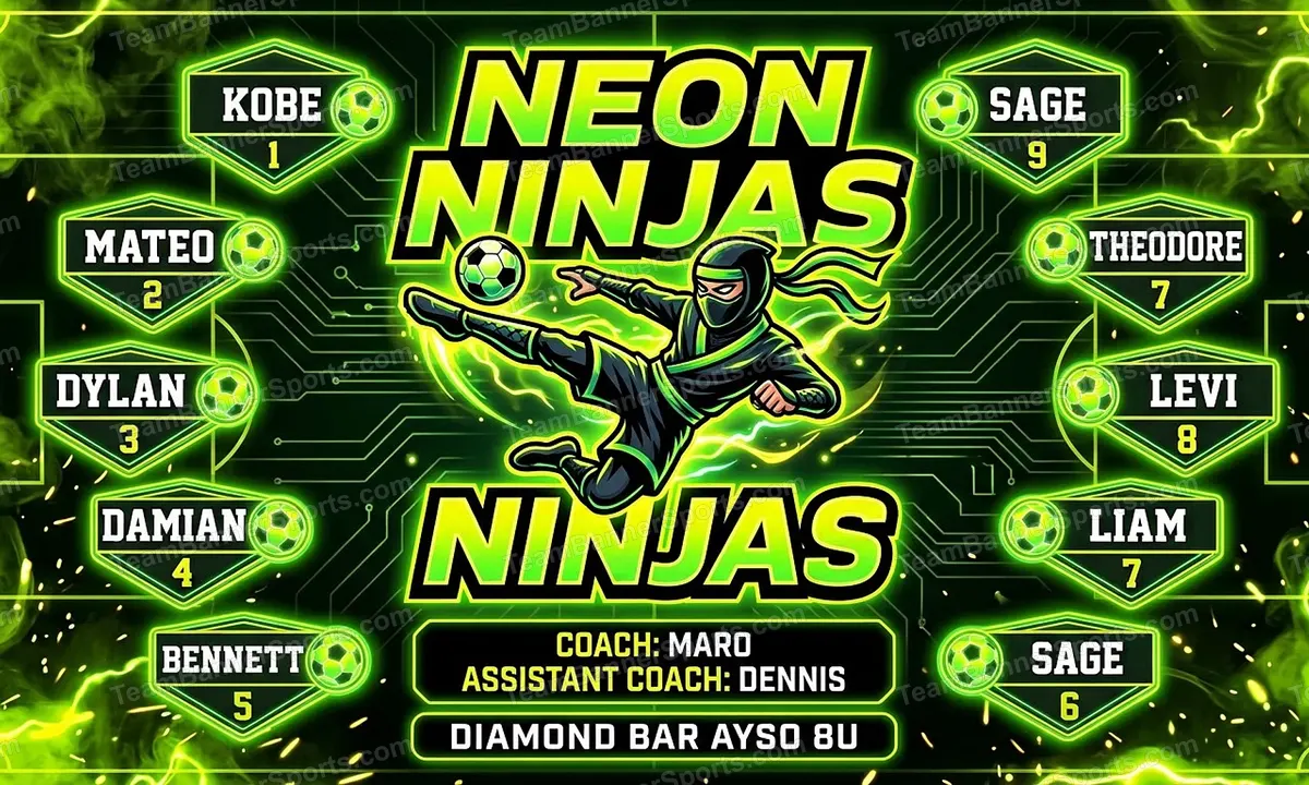 Neon Ninjas soccer team banner created with AI