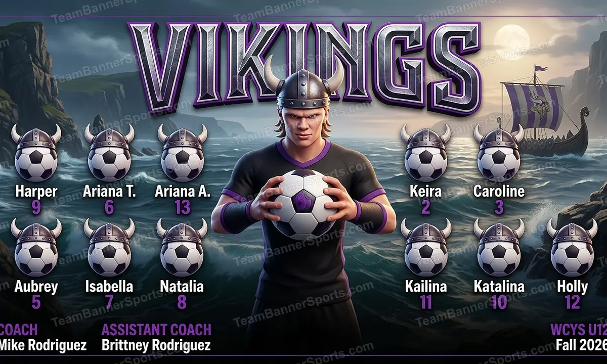 Vikings soccer team banner created with AI