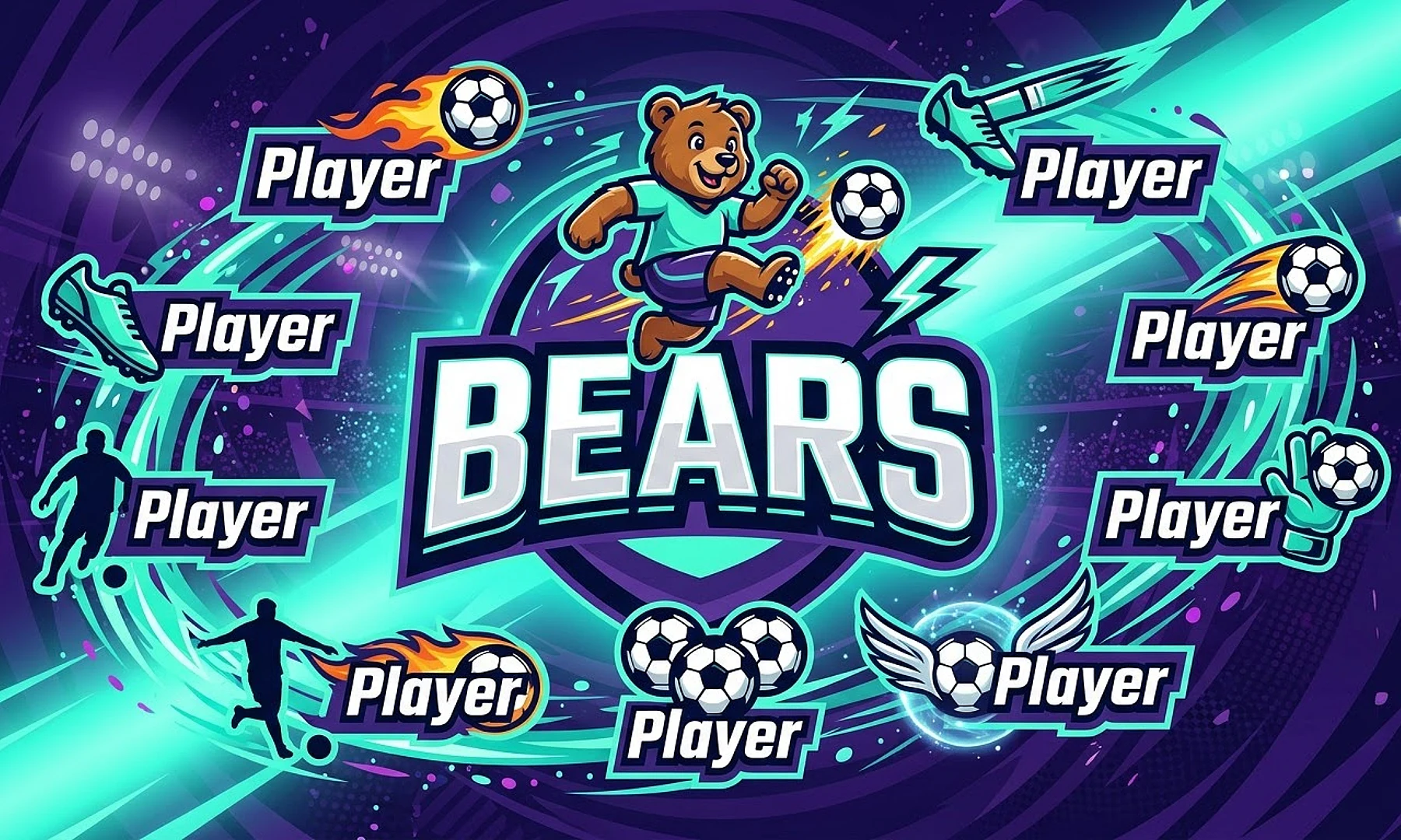 Bears soccer team banner created with AI
