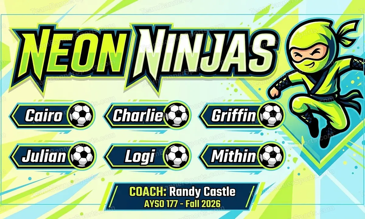 Neon Ninjas soccer team banner created with AI