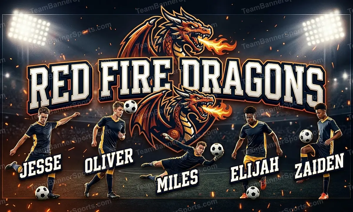 Red Fire Dragons soccer team banner created with AI