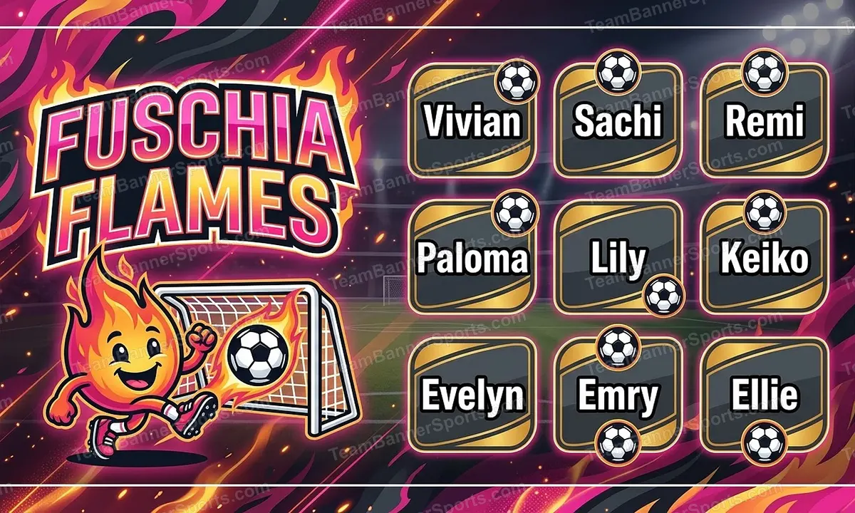 Fuschia Flames soccer team banner created with AI
