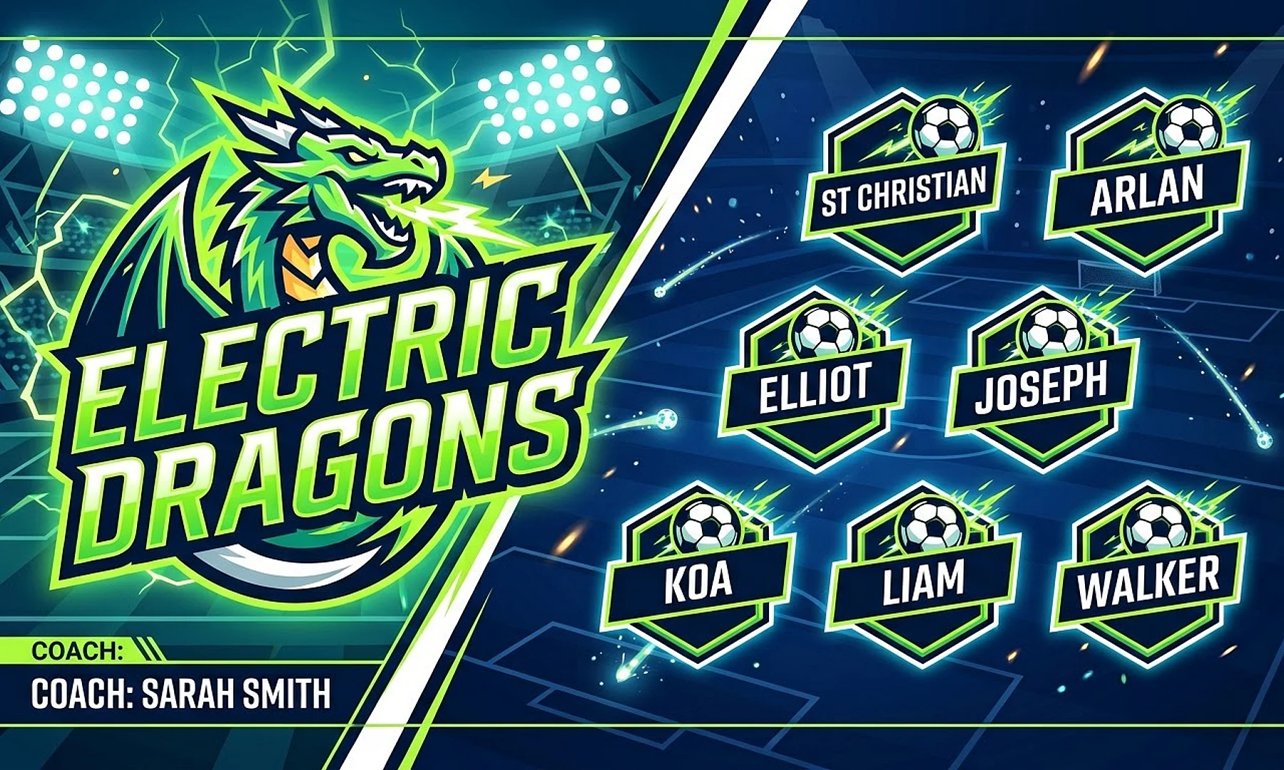electric dragons soccer team banner created with AI
