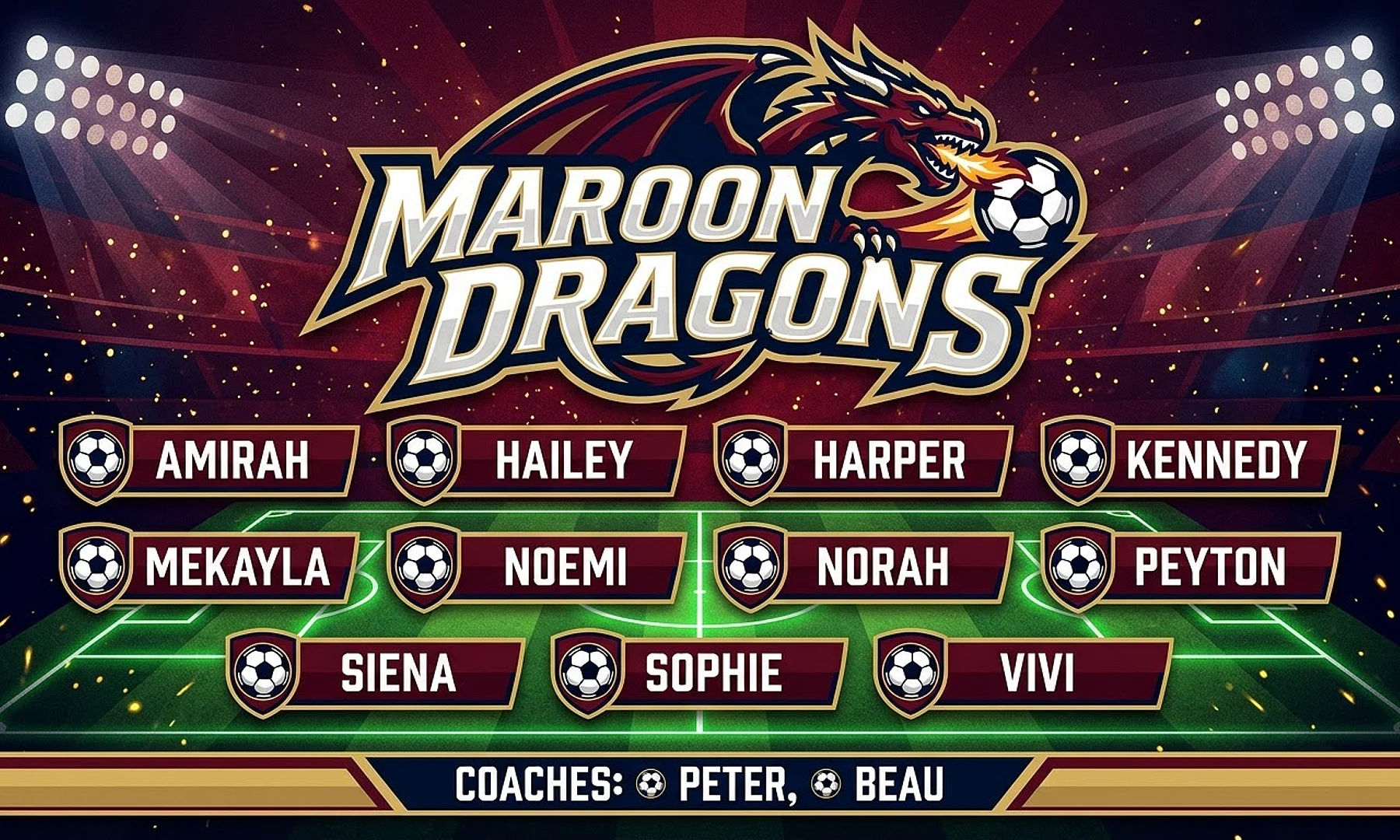 Maroon Dragons soccer team banner created with AI