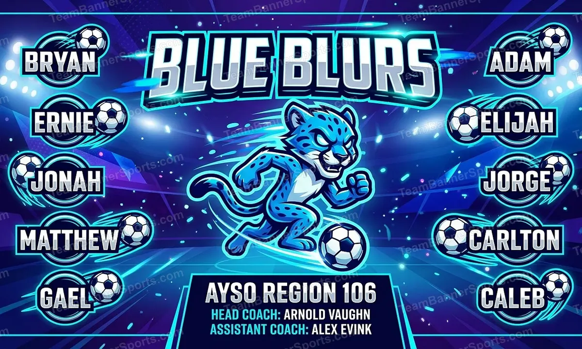 Blue Blurs soccer team banner created with AI