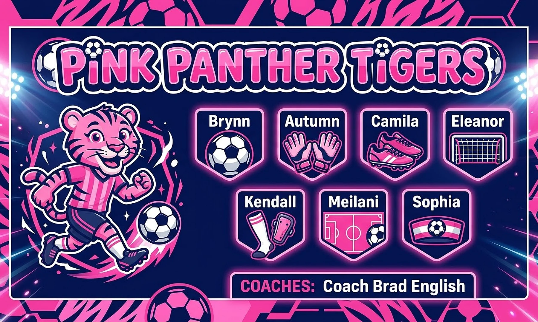 Pink Panther Tigers soccer team banner created with AI
