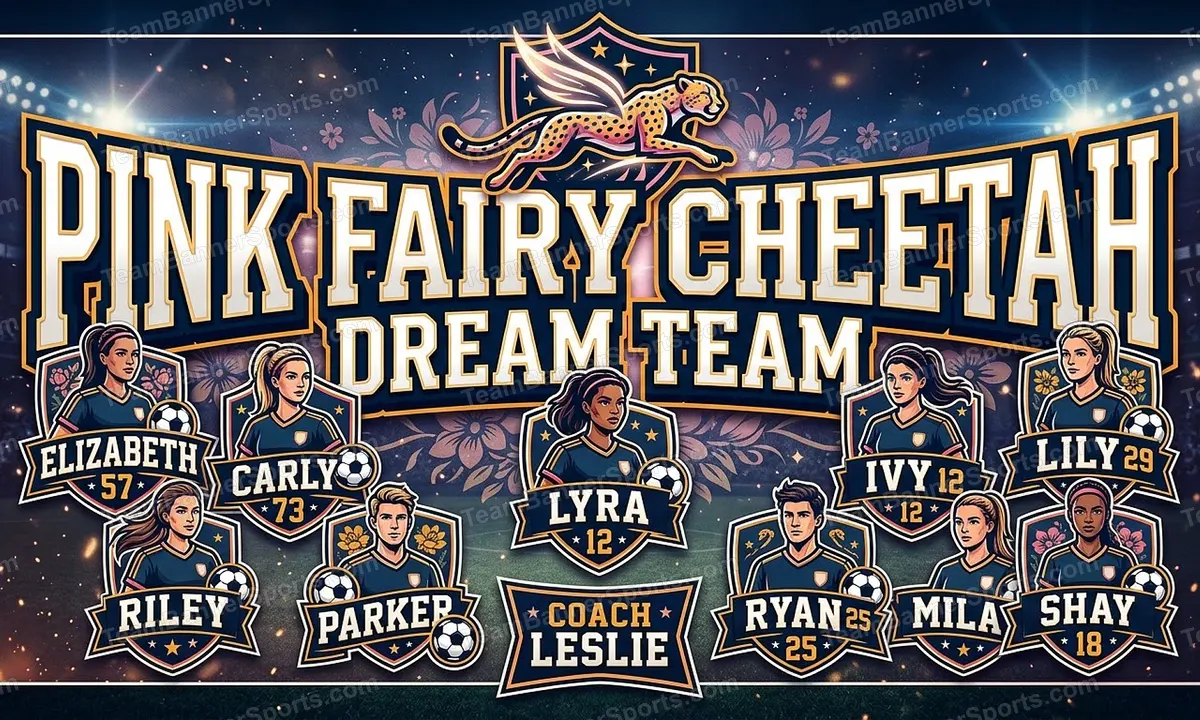 Pink Fairy Cheetah Dream Team soccer team banner created with AI