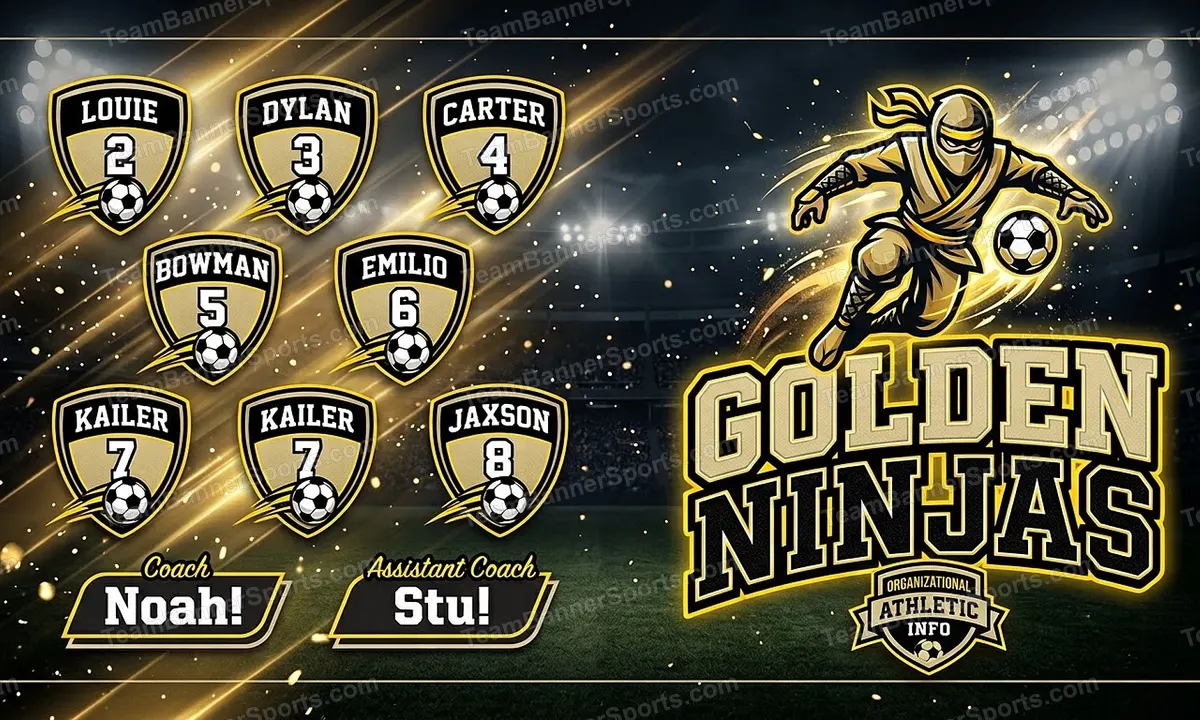 Golden Ninjas soccer team banner created with AI