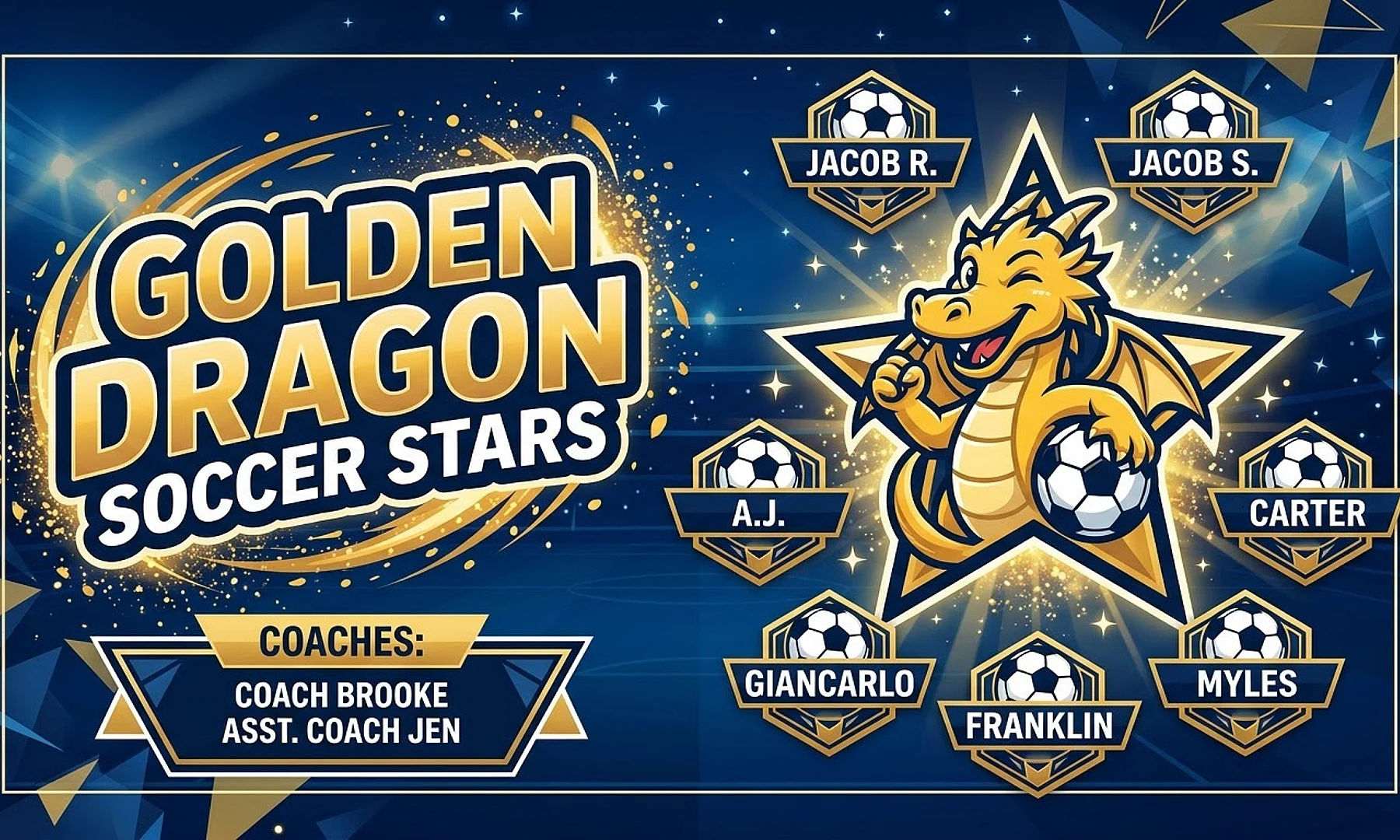 Golden Dragon Soccer Stars soccer team banner created with AI