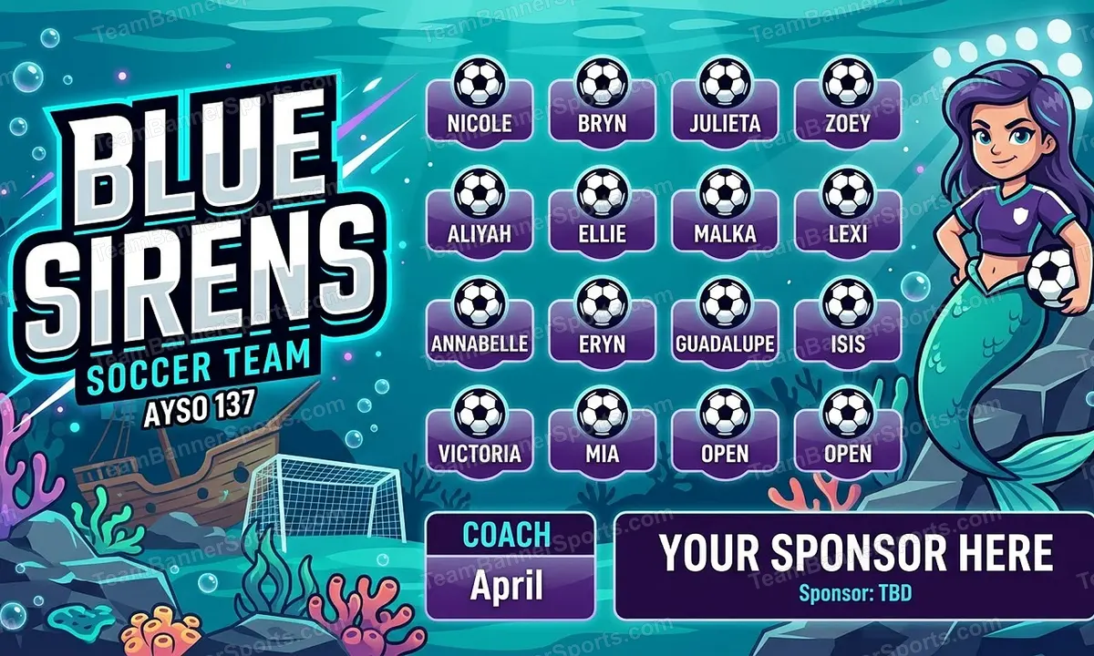 Blue Sirens soccer team banner created with AI
